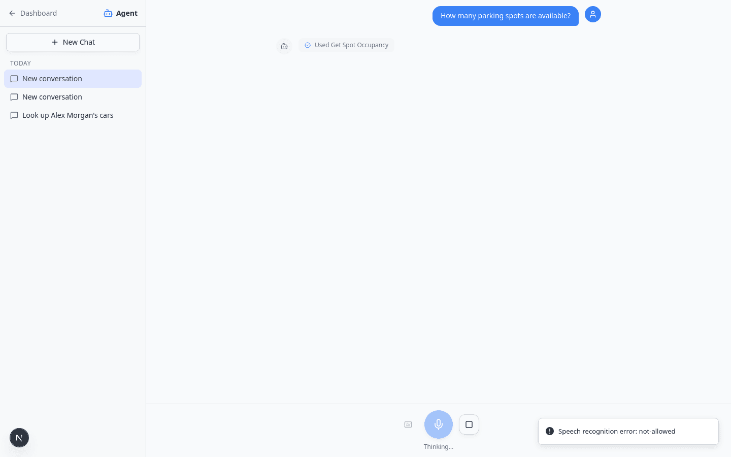 AI Assistant answering a question about available parking spots