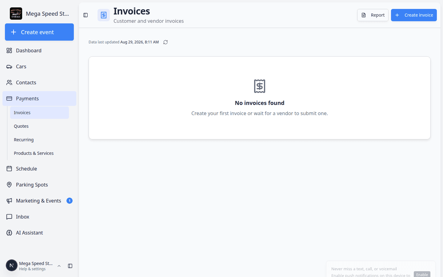 Payments Invoices page open beside an AI Assistant billing lookup