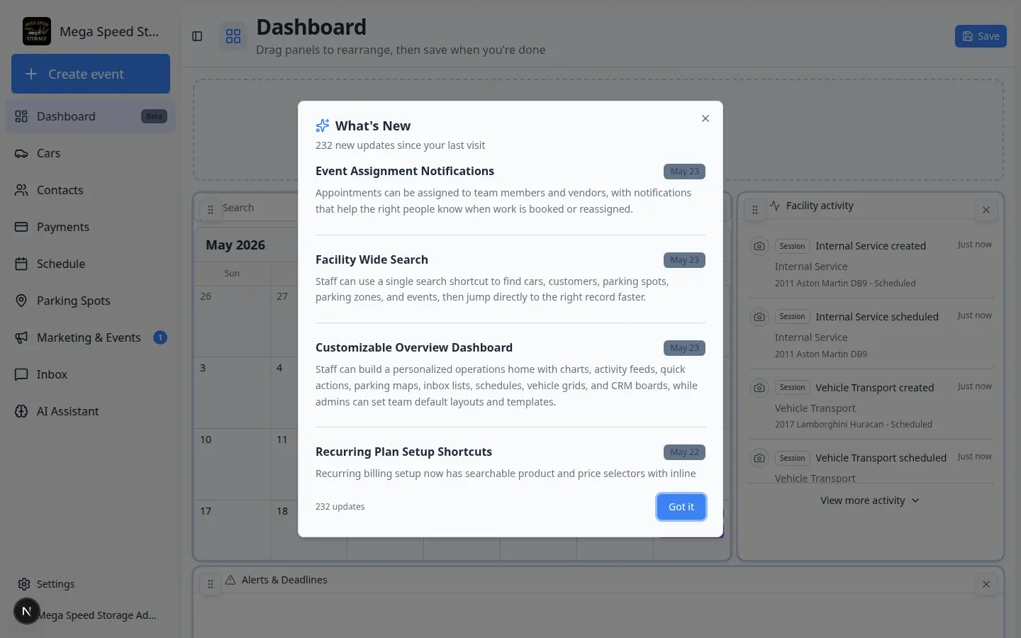 Dashboard in edit mode showing Add panel placeholder and draggable widget grid