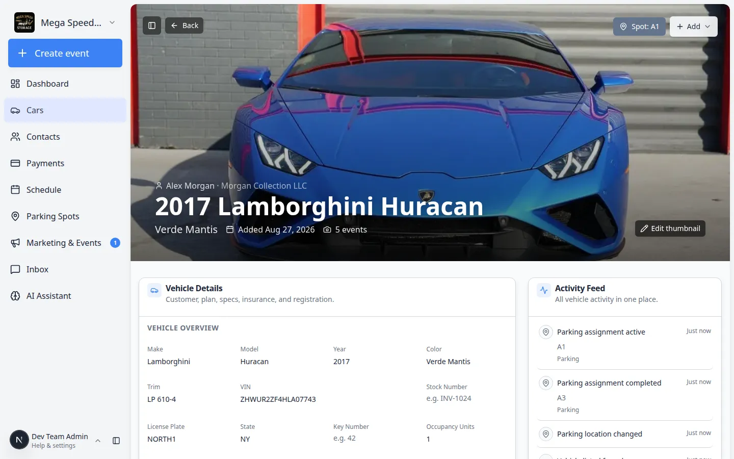Car detail banner showing vehicle photo with Change Photo button in the top right