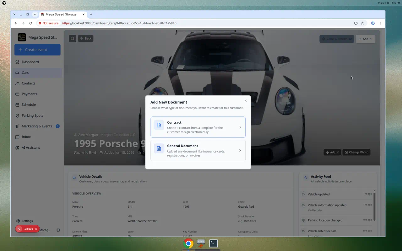 Add New Document dialog showing Contract and General Document options