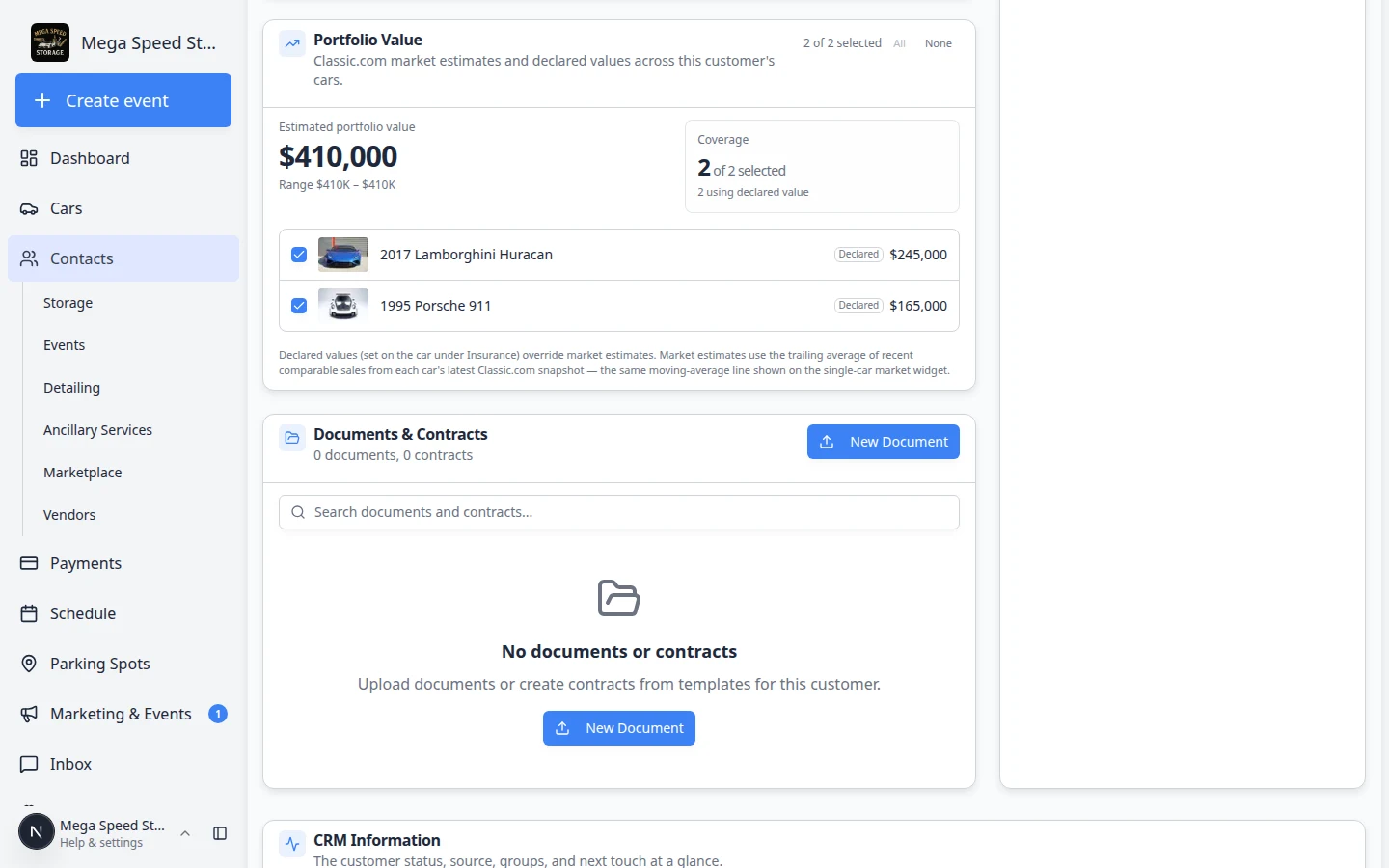 Contacts section on a customer detail page showing an additional contact named Jamie Morgan with spouse role, email, communication preferences count, and portal access