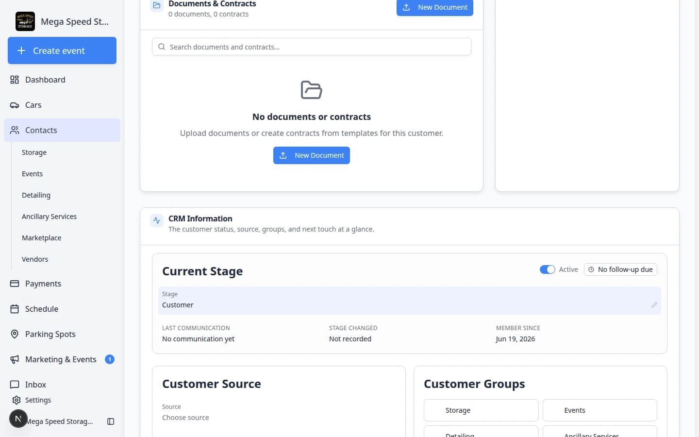 CRM Information section showing the Active Inactive switch beside Current Stage