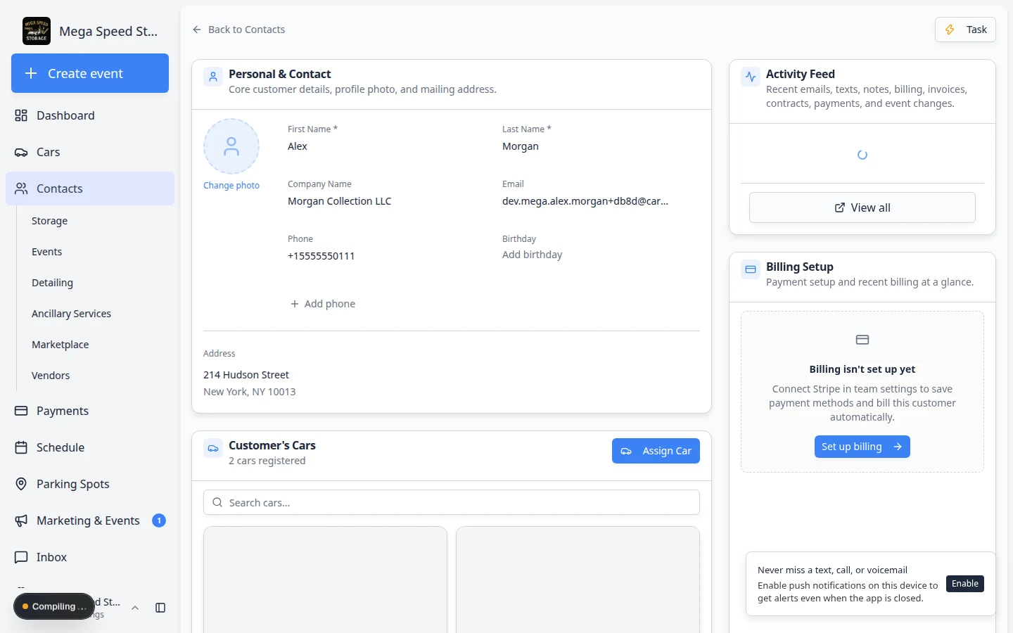 CRM Information section showing Current Stage, Customer Source, Customer Groups, and Tags fields