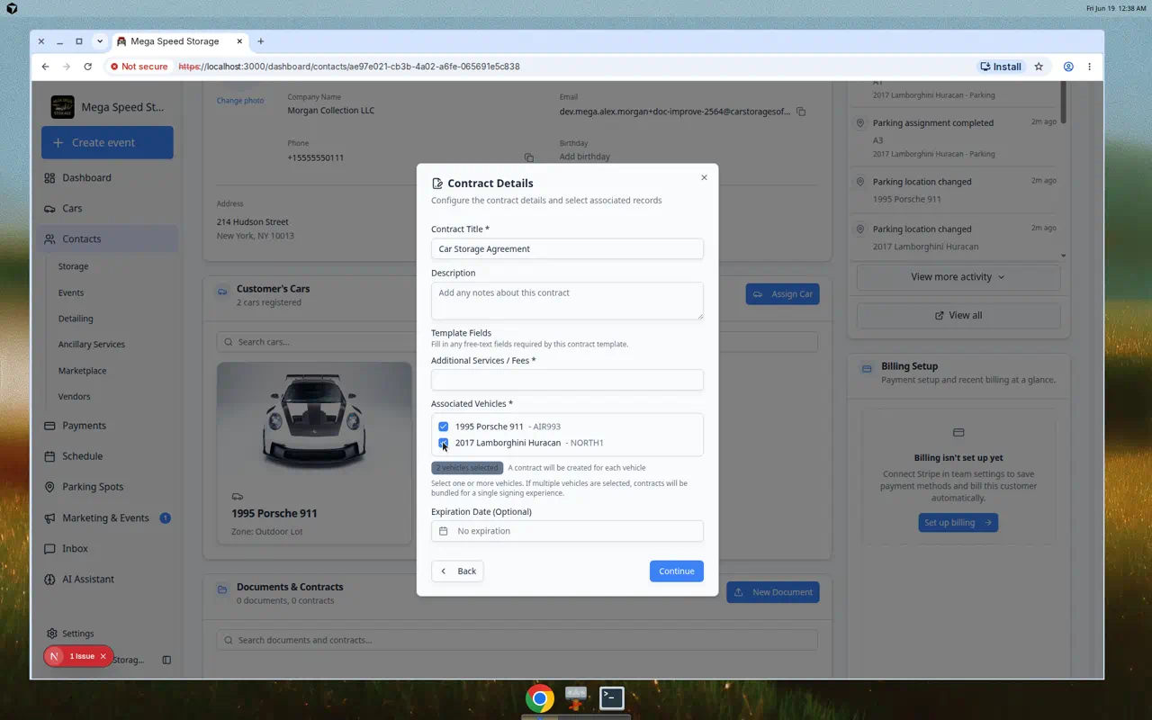 Contract Details screen showing two vehicles selected with a bundled signing message