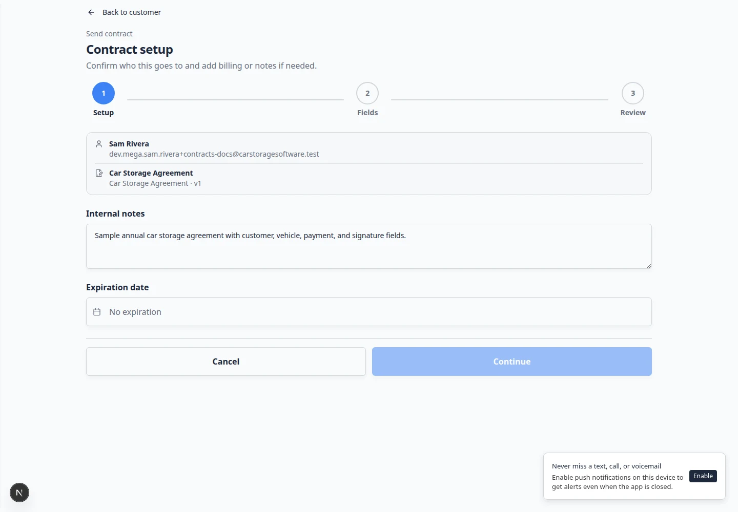Cancel contract dialog with a danger zone warning before stopping an unsigned agreement