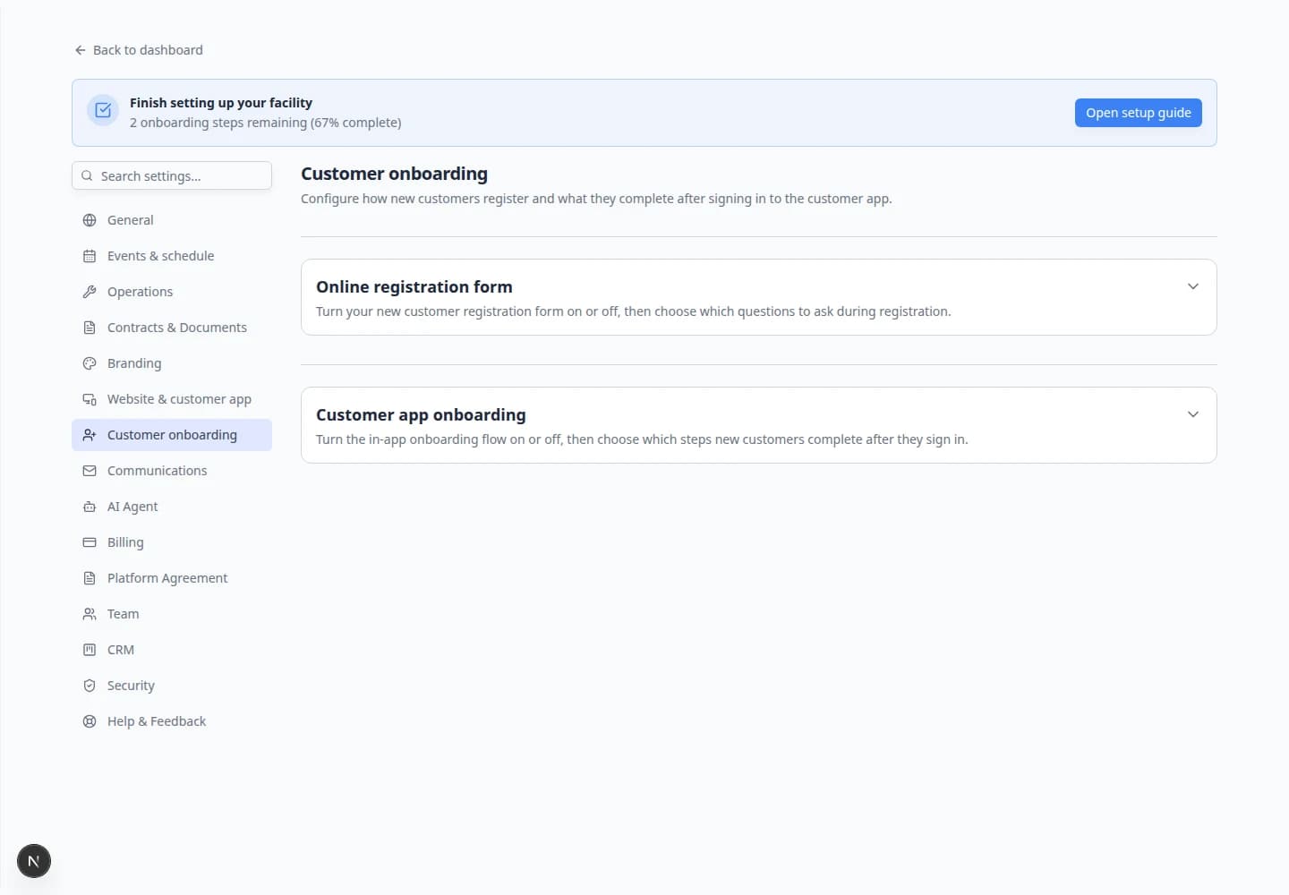 Document Upload Step Configuration modal listing required document types for onboarding