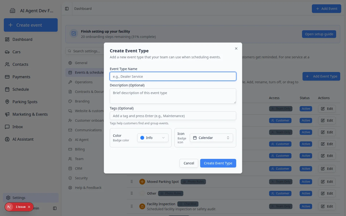 Create event type entry point