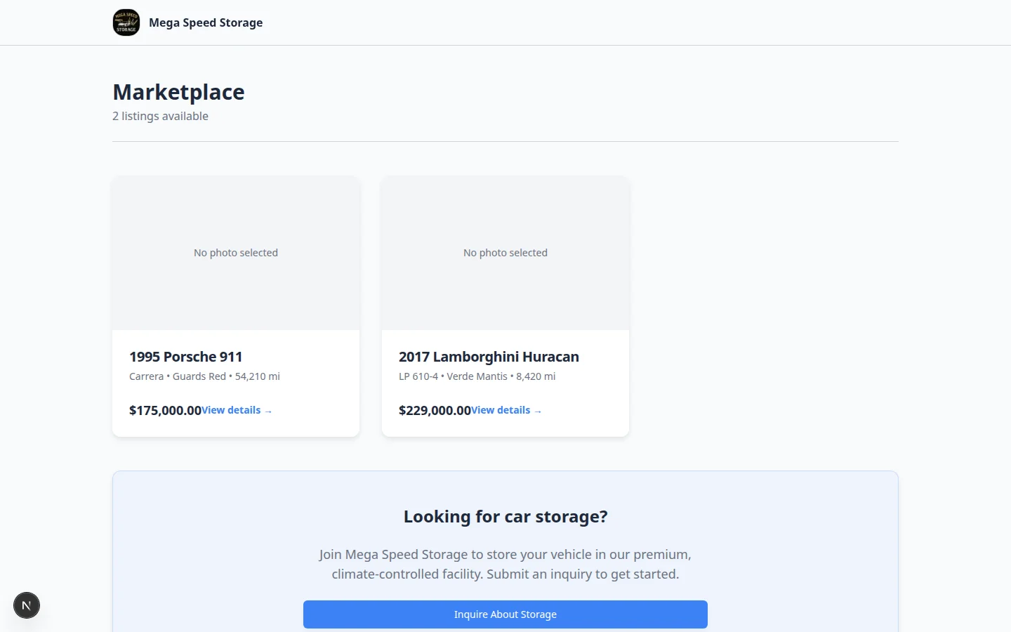 Public vehicle marketplace showing a car listing with price and details