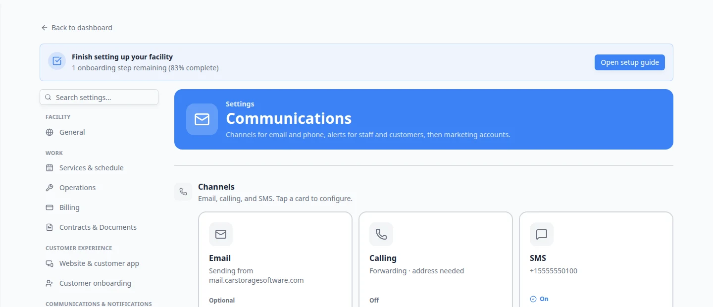 Communications settings focused on Notification Preferences and Alerts