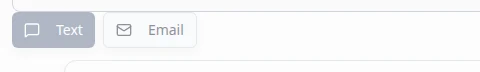 Inbox composer at the bottom of a conversation showing Text and Email tabs with Text selected