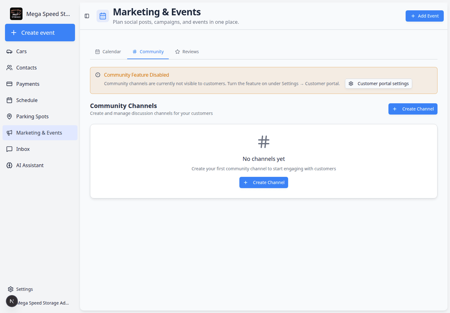 Community Channels page listing channels with member counts and a Create Channel button