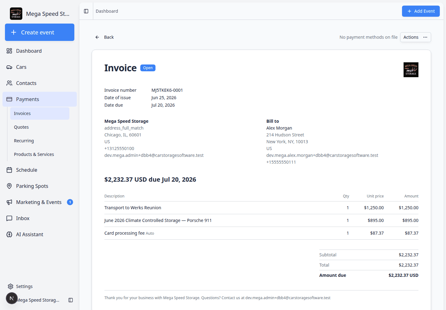 Open customer invoice detail page with Actions button in the top-right corner