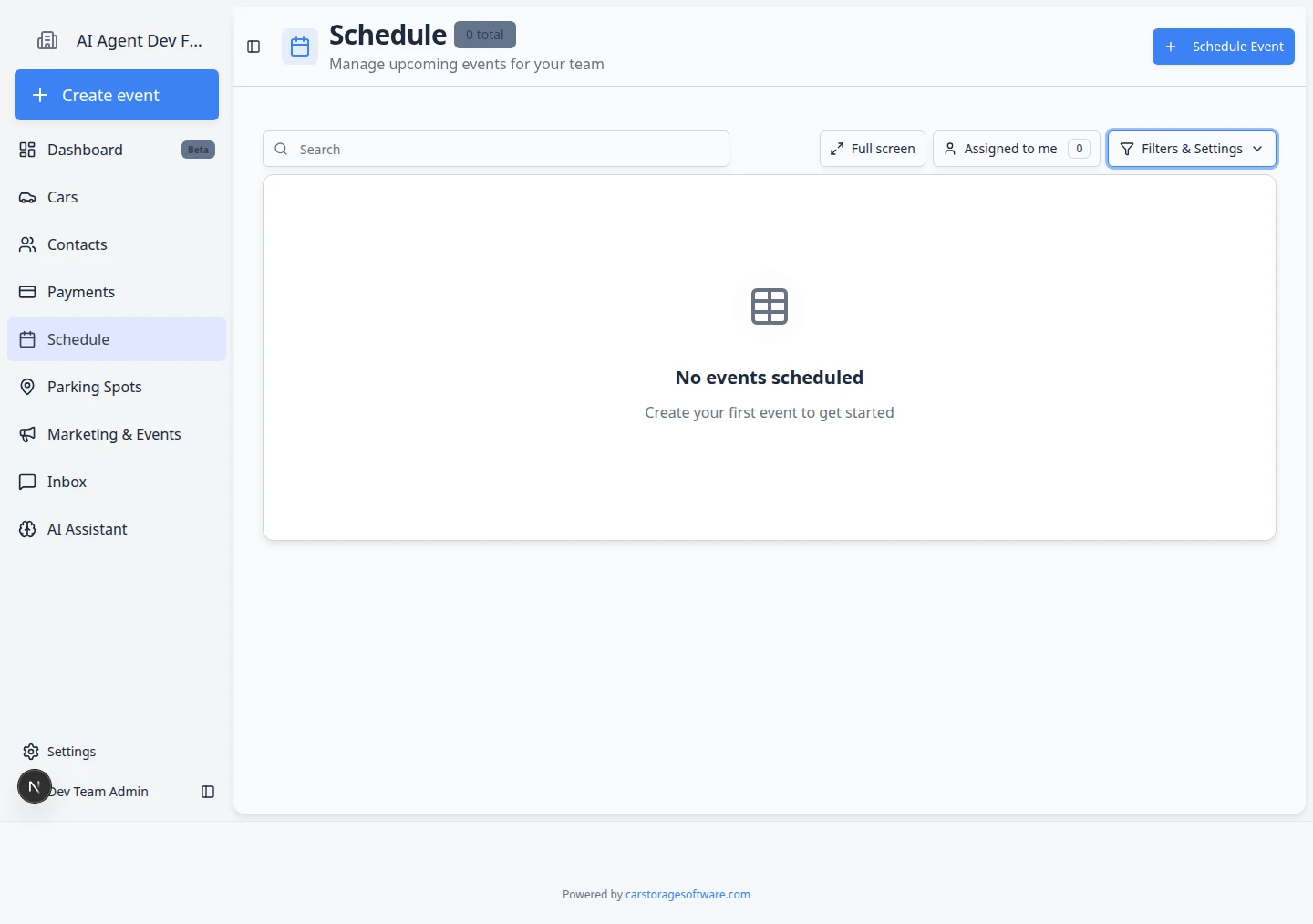 Schedule Table view filtered to Needs Approval showing pending booking rows with status and customer details